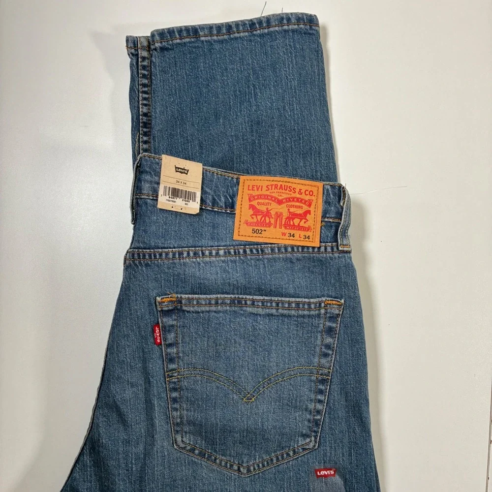 NEW Levis 502 Taper Fit Jeans 34x34 Blue Flex Stretch Denim USA Cowboy